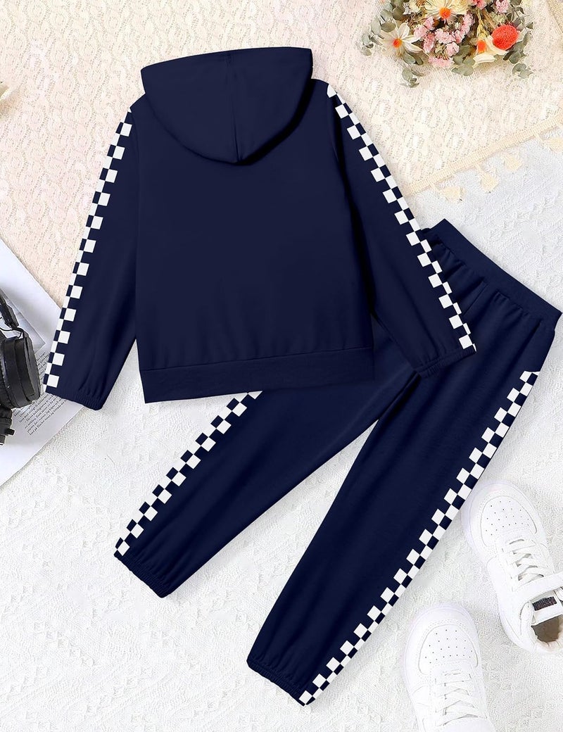 Doumlop Store Unisex Boys Girls Clothes Plaid 2 Piece Outfits Athletic Tracksuit Hooded Sweatshirt and Sweatpants Kids Sweatsuits - Image 5